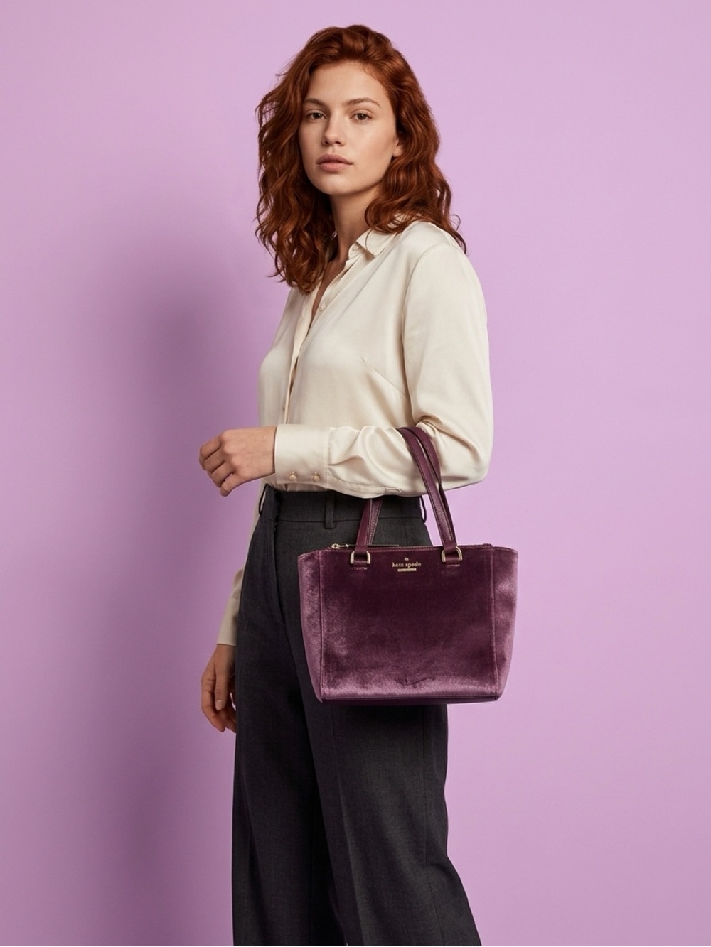 kate spade Plum Velvet Top-Handle Satchel with Gold Hardware